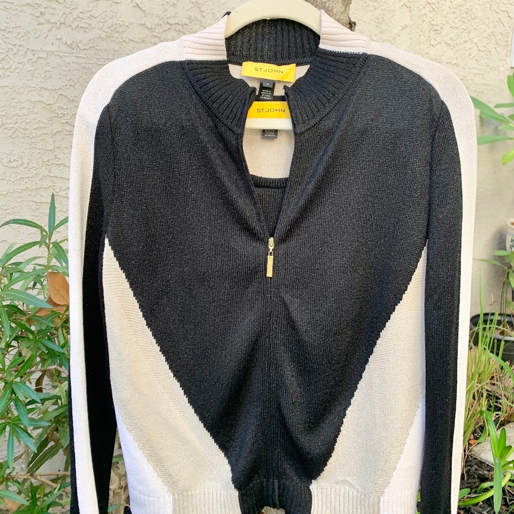St John Knit Yellow Label 2 Pc Zipper Up Jacket Set Sm